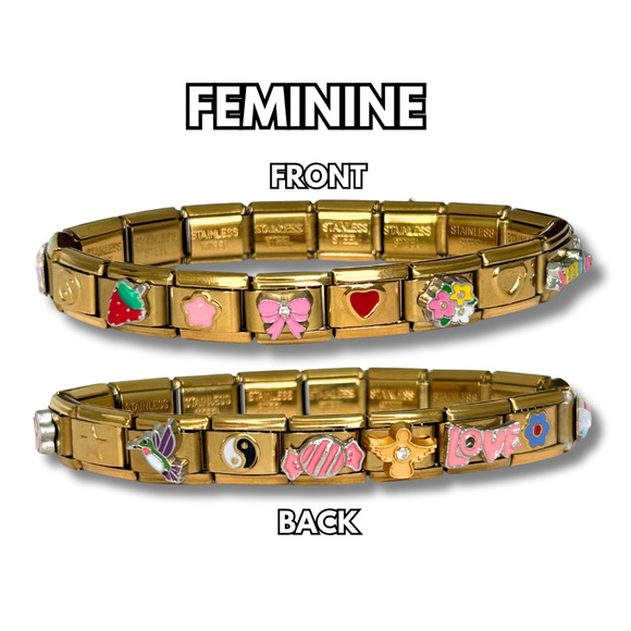 Feminine Italian Charm Bracelet Golden READY TO WEAR w/ 18 Vintage Style Charms - Picture 2 of 5